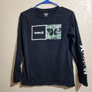 Hurley Long Sleeve Black shirt with camo logo Size L